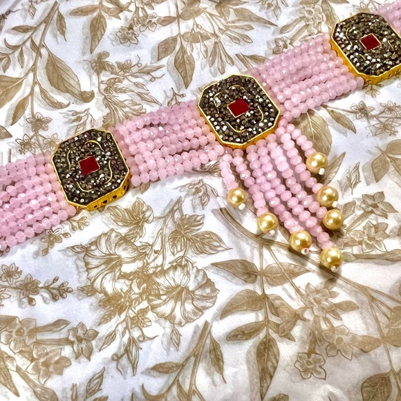 Brand New!Stunning Rose Quartz Necklace embedded w  Rubies &Dark grey stones - Picture 9 of 16